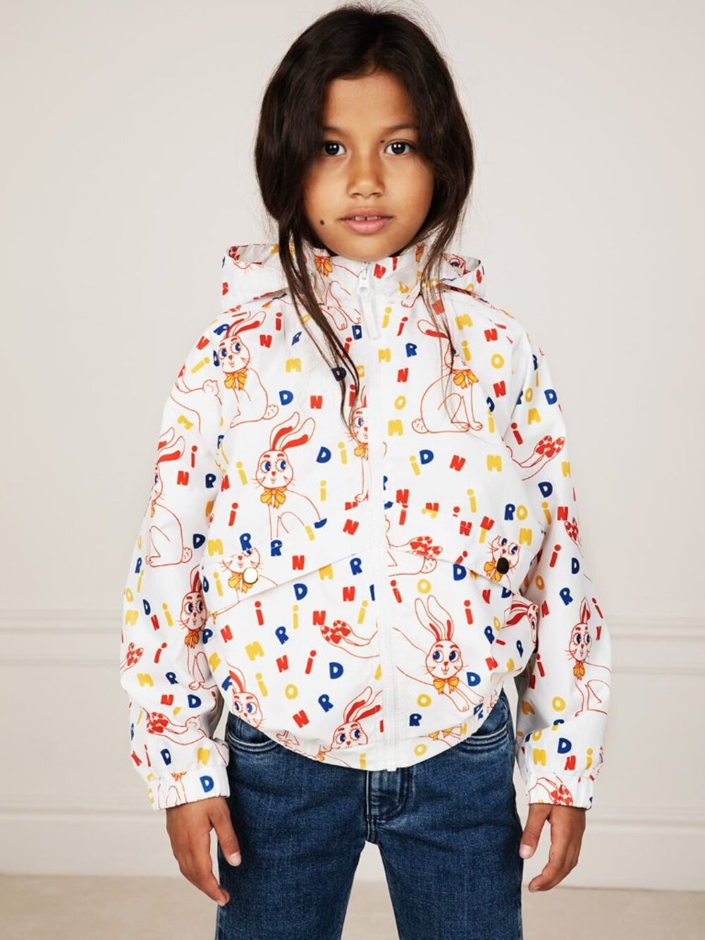 Mini Rodini Rabbit Kids' White Bunny Print Hooded Jacket Size 2-3T Toddler - Picture 3 of 8